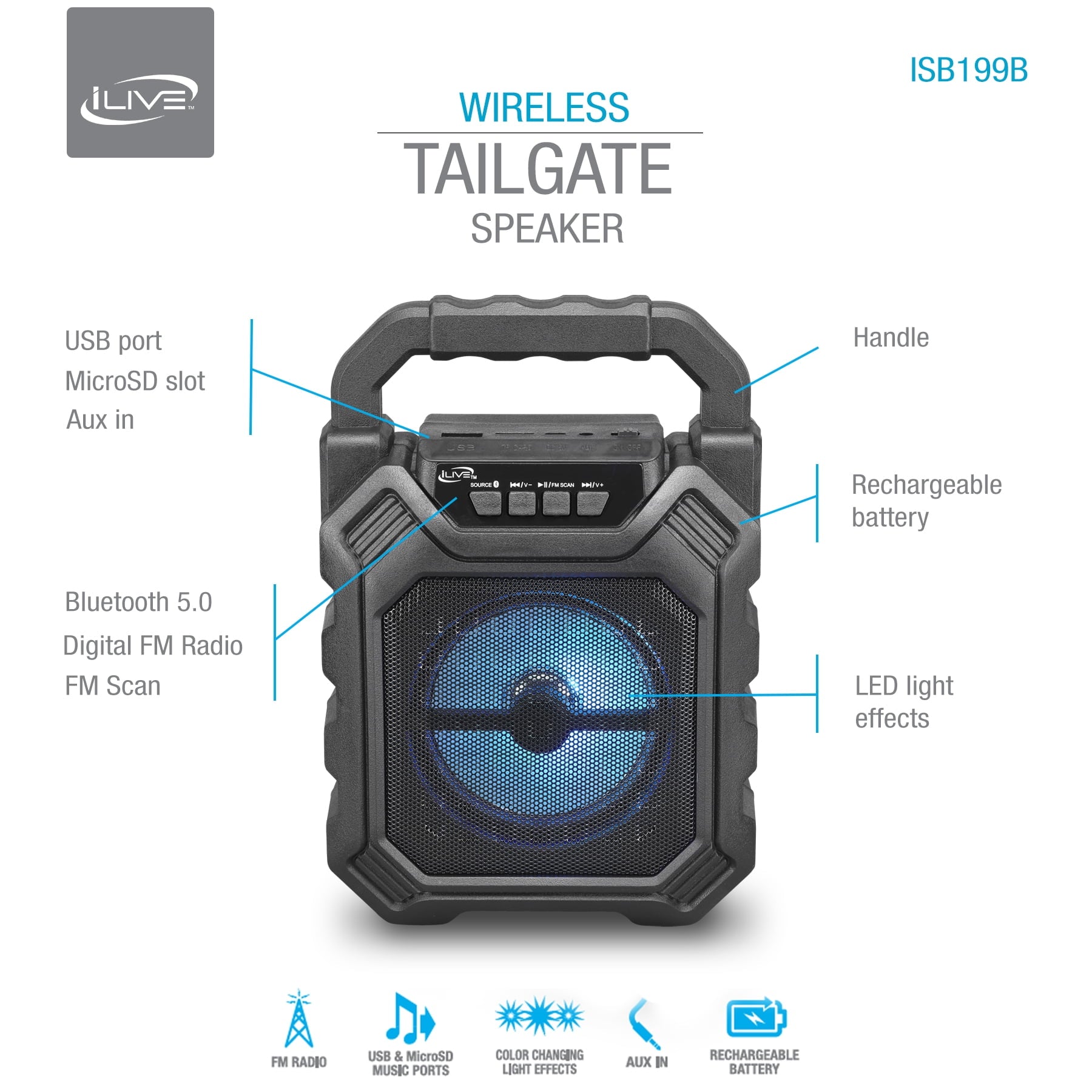 Wireless Tailgate Speaker (ISB199B), Black
